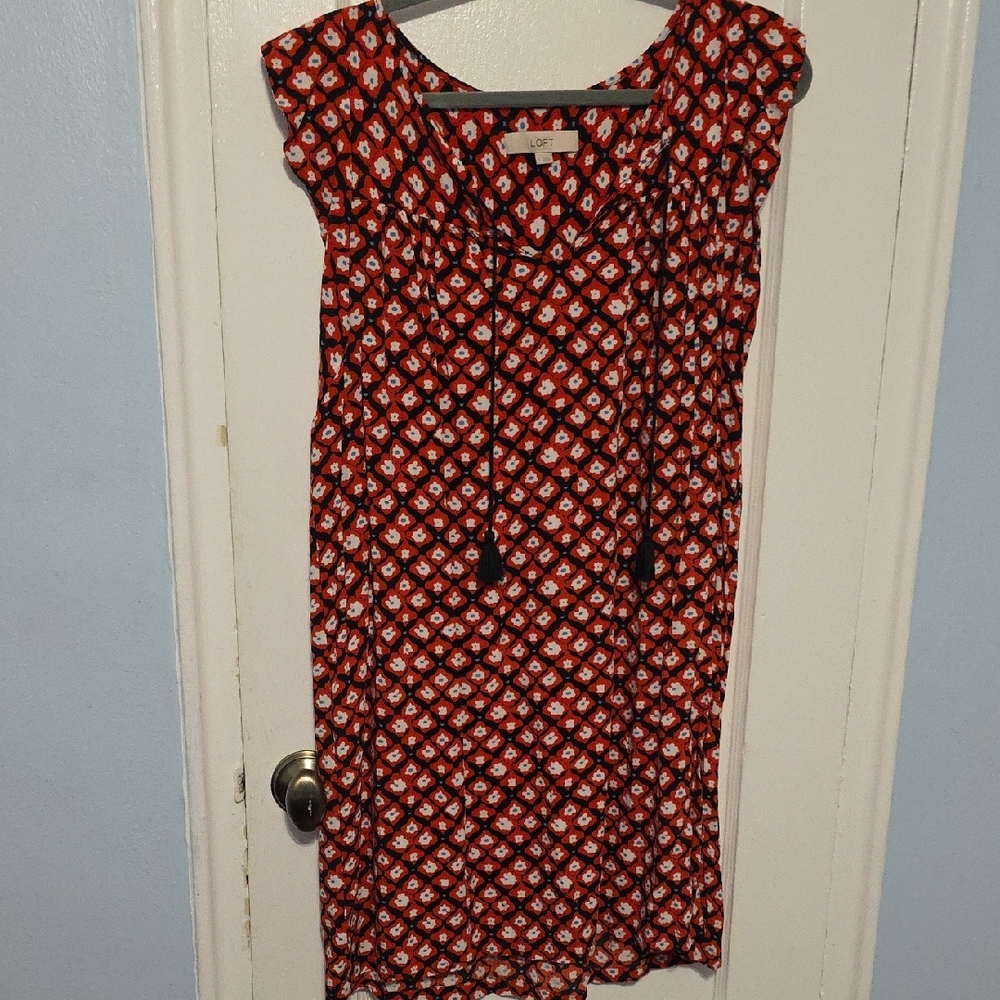 LOFT Red Flutter Sleeve Sheath Midi Dress